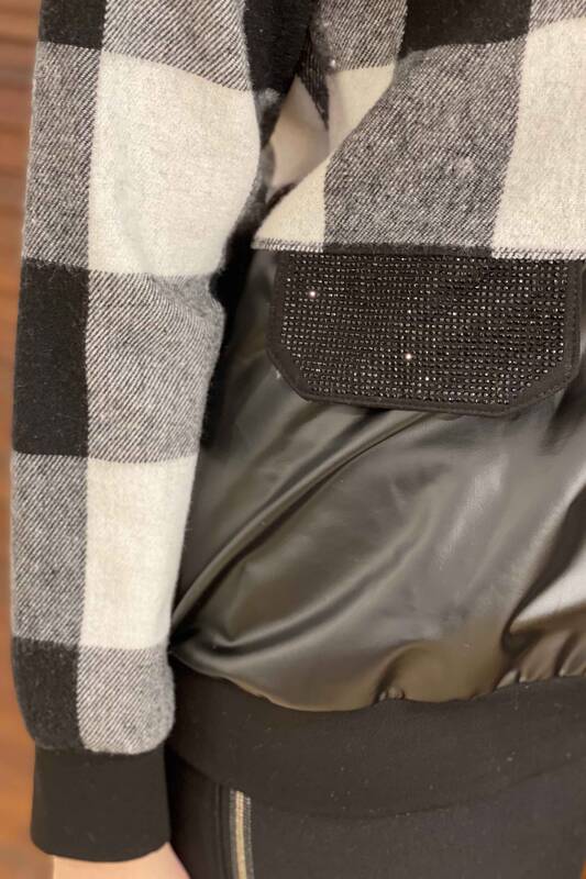 فروش عمده ژاکت کش باف پشمی زنانه - چهارخانه مفصل - زیپ - کوتاه - 17236 | KAZEE