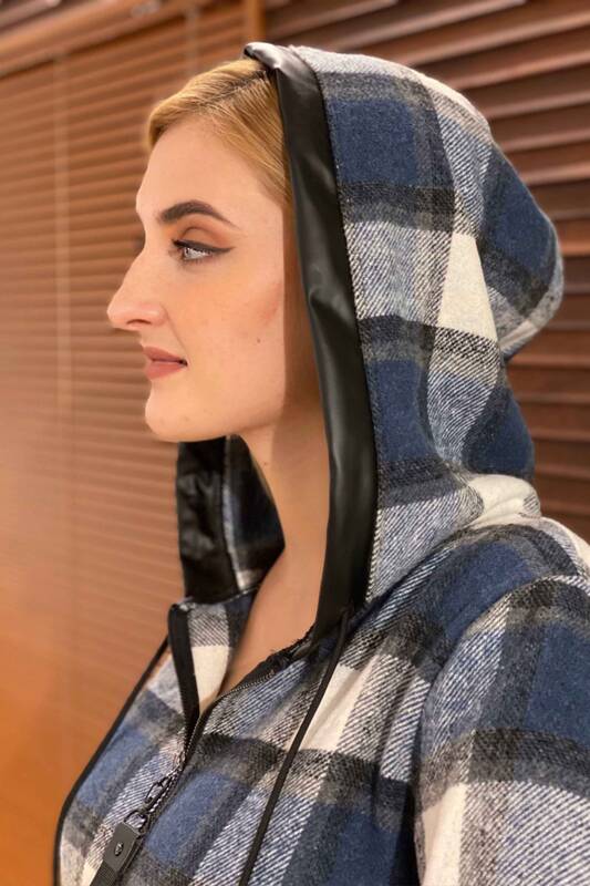 فروش عمده ژاکت کش باف پشمی زنانه - چهارخانه مفصل - زیپ - کوتاه - 17236 | KAZEE