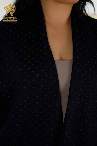 عمده فروشی ژاکت کش باف پشمی زنانه - جزییات جیبی - آبی سرمه ای - 30056 | KAZEE - Thumbnail