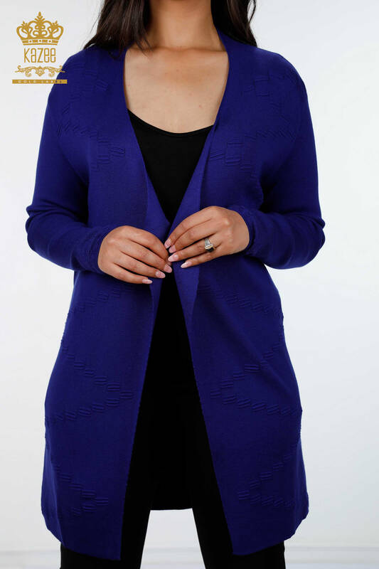 فروش عمده ژاکت کش باف پشمی زنانه - طرح دار - بلند - ویسکوز - 15440 | KAZEE
