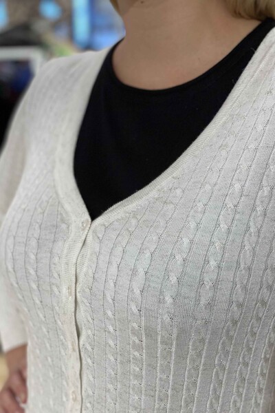 فروش عمده ژاکت کش باف پشمی زنانه - بافتنی - دکمه دار - کوتاه - 15236 | KAZEE - Thumbnail