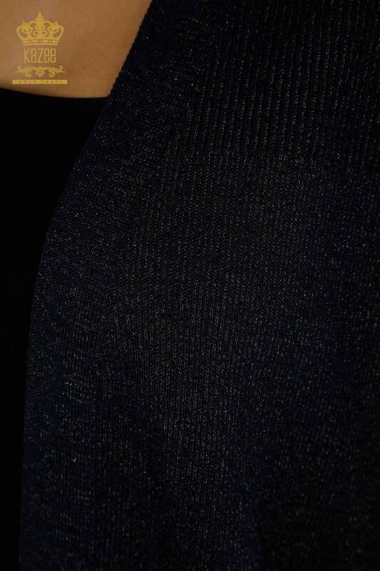 فروش عمده ژاکت کش باف پشمی زنانه - شیمر - آبی سرمه ای - 30135 | KAZEE