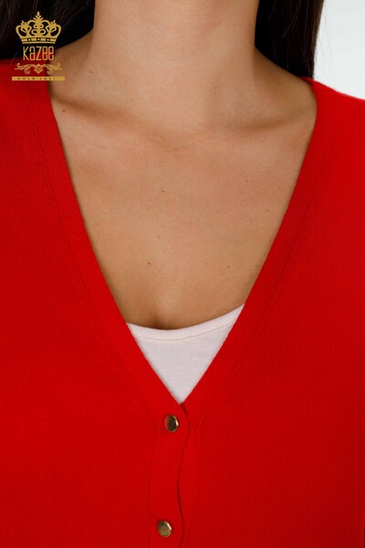 عمده فروشی ژاکت کش باف پشمی زنانه - آستین - دکمه دار - قرمز - 16941 | KAZEE - Thumbnail