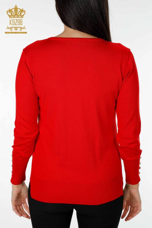 عمده فروشی ژاکت کش باف پشمی زنانه - آستین - دکمه دار - قرمز - 16941 | KAZEE