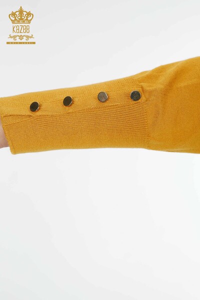 فروش عمده ژاکت کش باف پشمی زنانه - آستین - دکمه دار - زعفرانی - 16941 | KAZEE - Thumbnail