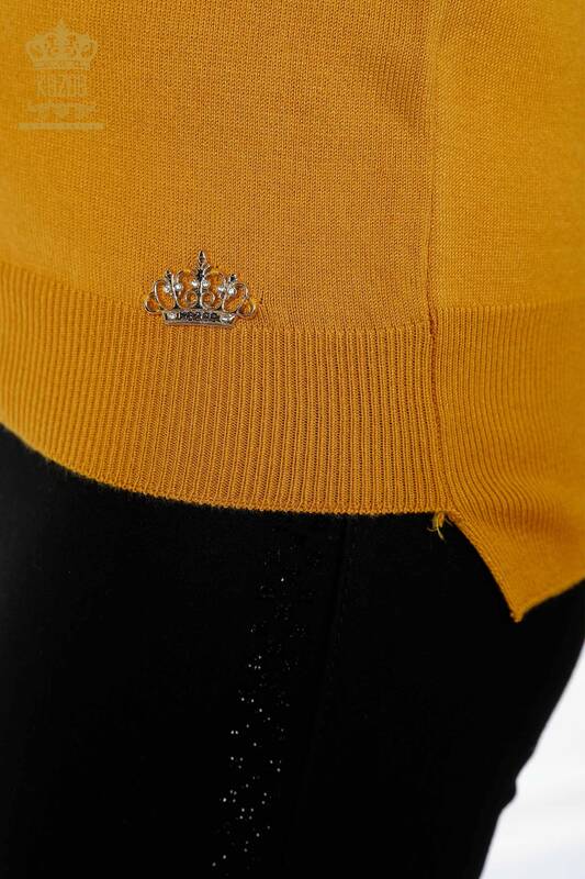 فروش عمده ژاکت کش باف پشمی زنانه - آستین - دکمه دار - زعفرانی - 16941 | KAZEE