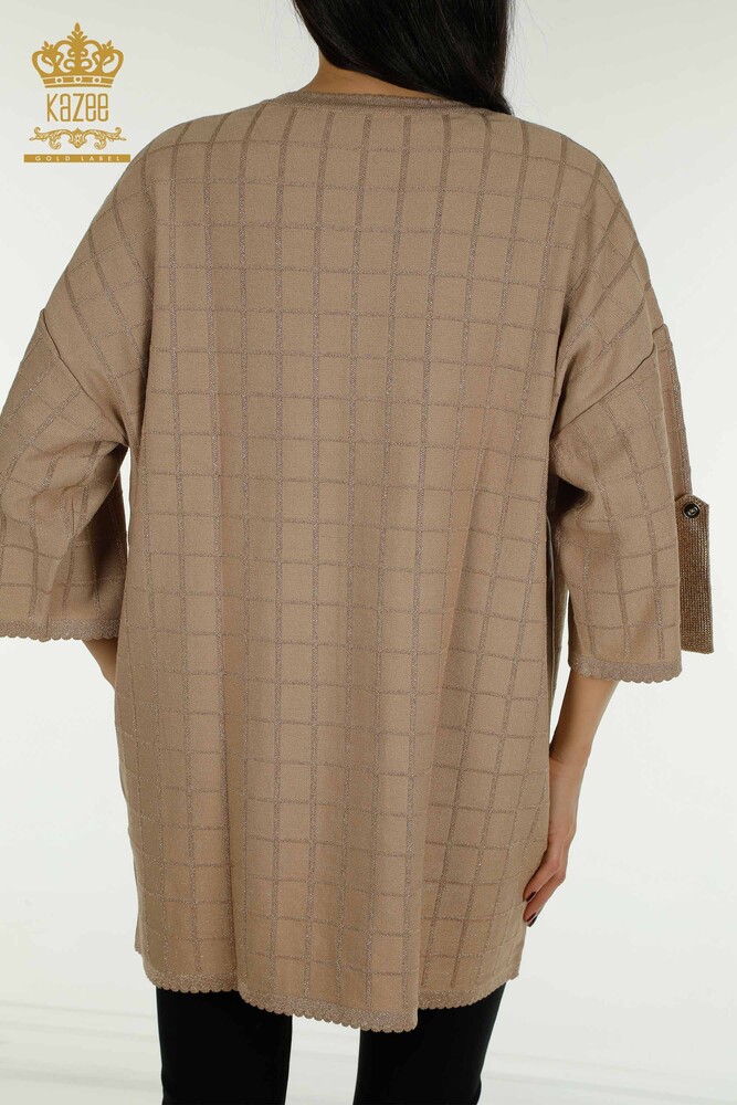 فروش عمده ژاکت کش باف پشمی زنانه - سنگ دوزی - بژ - 30057 | KAZEE - 10