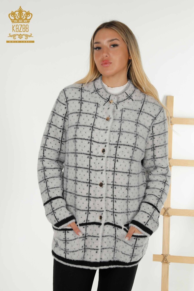 فروش عمده ژاکت کش باف پشمی زنانه - دو رنگ - آنگورا - اکرو مشکی - 30592 | KAZEE - 1