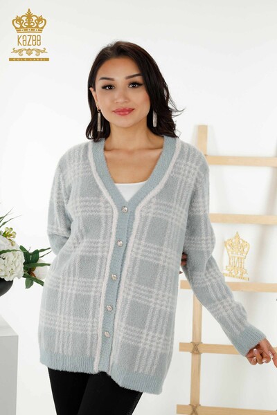 فروش عمده ژاکت کش باف پشمی زنانه - دو رنگ - آنگورا - آبی روشن - 30177 | KAZEE - Thumbnail