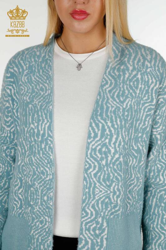 فروش عمده ژاکت کش باف پشمی زنانه - دو رنگ - آبی - 30121 | KAZEE