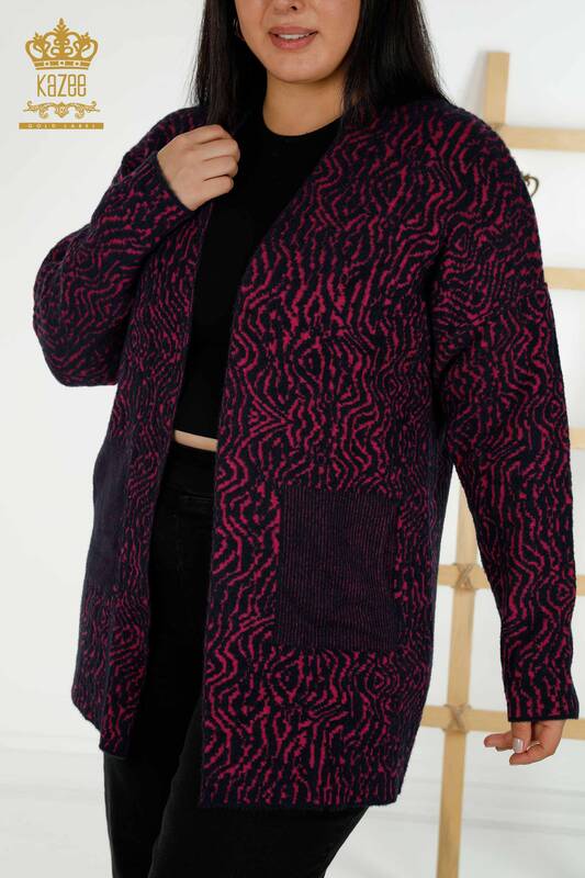 فروش عمده ژاکت کش باف پشمی زنانه - دو رنگ - بنفش - 30121 | KAZEE
