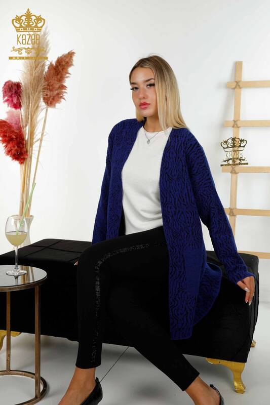 فروش عمده ژاکت کش باف پشمی زنانه - دو رنگ - ساکس - 30121 | KAZEE