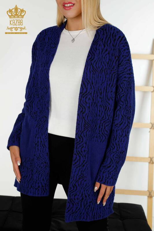 فروش عمده ژاکت کش باف پشمی زنانه - دو رنگ - ساکس - 30121 | KAZEE