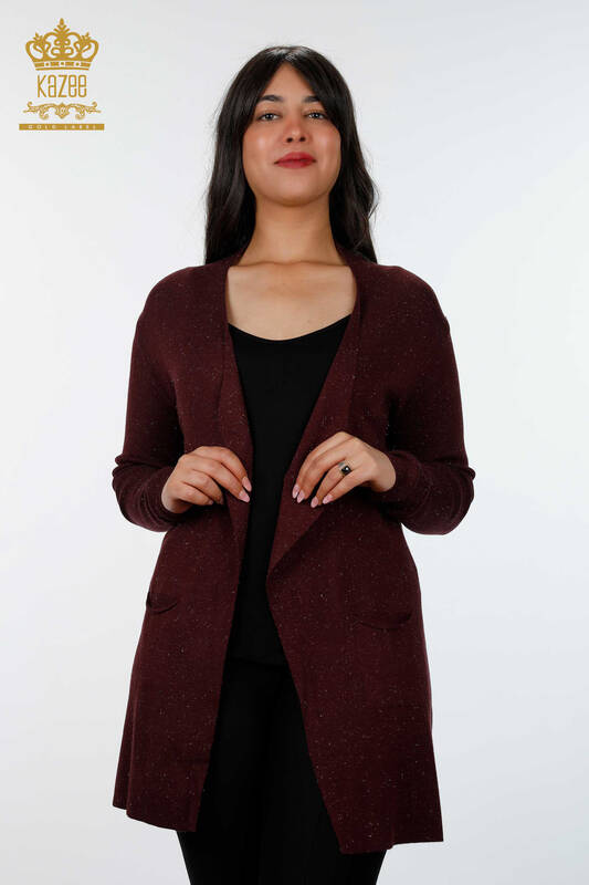 فروش عمده ژاکت کش باف پشمی زنانه - ویسکوز - دو جیب - بلند - 15196 | KAZEE