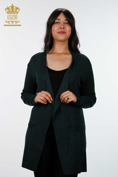 فروش عمده ژاکت کش باف پشمی زنانه - ویسکوز - دو جیب - بلند - 15196 | KAZEE - Thumbnail