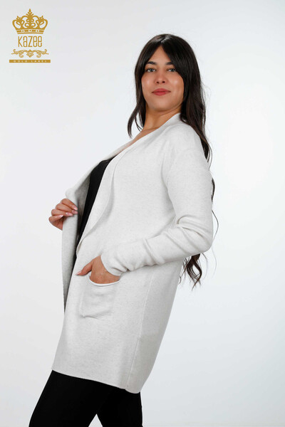 فروش عمده ژاکت کش باف پشمی زنانه - ویسکوز - دو جیب - بلند - 15196 | KAZEE - Thumbnail