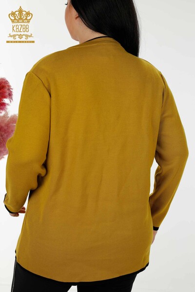 فروش عمده ژاکت کش باف پشمی زنانه - دکمه دار - جیبی - خردلی - 30148 | KAZEE - Thumbnail