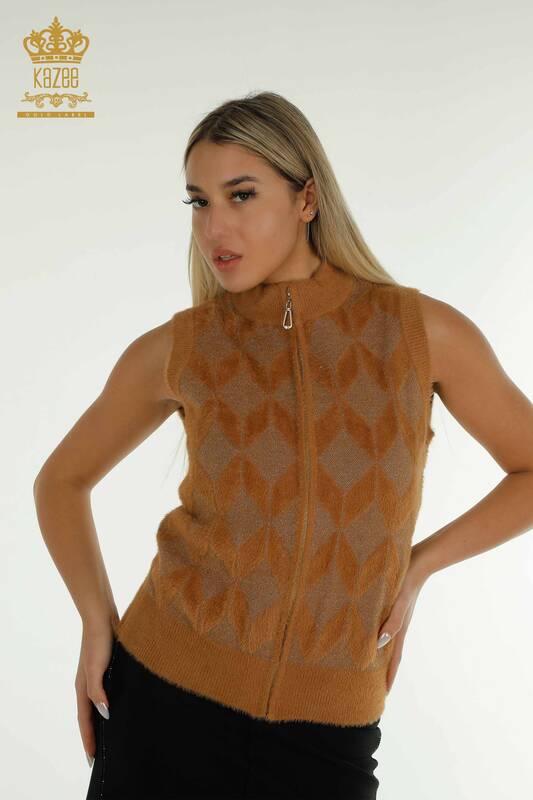 فروش عمده ژاکت کش باف پشمی زنانه - زیپ دار - برنزه - 30211 | KAZEE