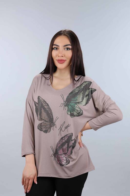 فروش عمده بلوز زنانه - طرح پروانه - سنگ دوزی - 77939 | KAZEE