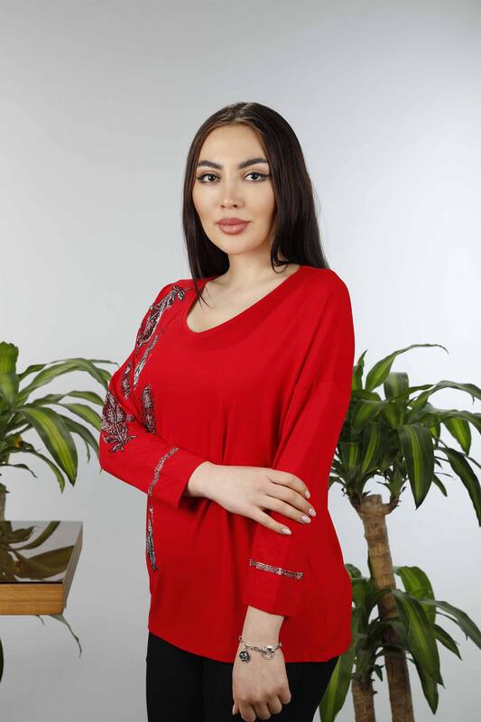 فروش عمده بلوز زنانه - طرح دار - سنگ دوزی - 77933 | KAZEE