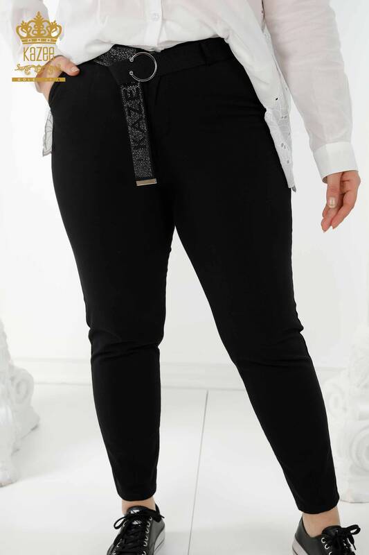 فروش عمده شلوار جین زنانه مشکی کمربند - 3468 | KAZEE