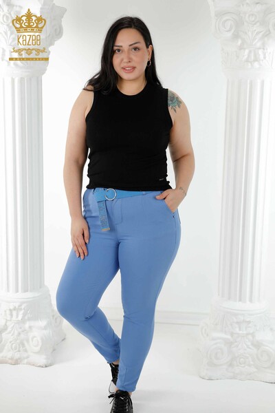فروش عمده شلوار جین زنانه آبی کمربند - 3468 | KAZEE - Thumbnail
