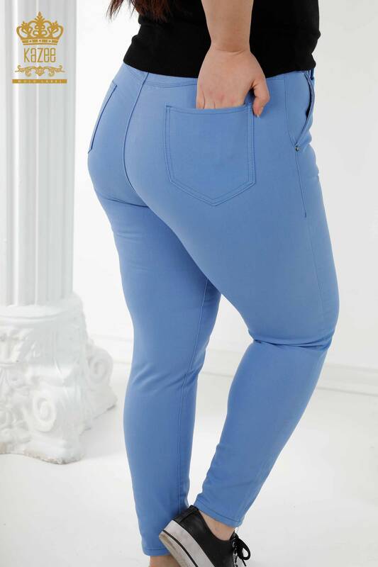 فروش عمده شلوار جین زنانه آبی کمربند - 3468 | KAZEE