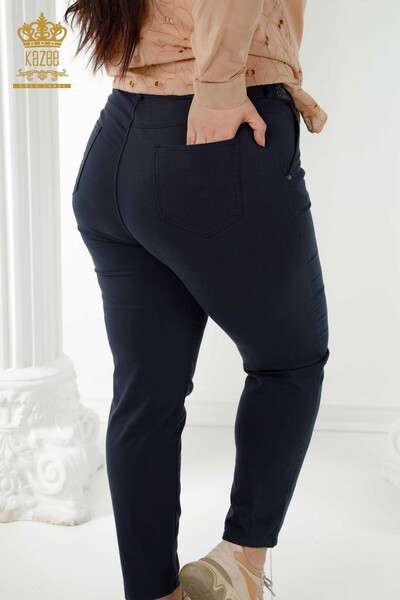 فروش عمده شلوار جین زنانه با کمربند آبی سرمه ای - 3468 | KAZEE - Thumbnail