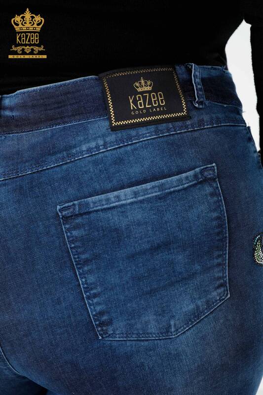 فروش عمده شلوار جین زنانه - طرح گل - آبی - 3569 | KAZEE