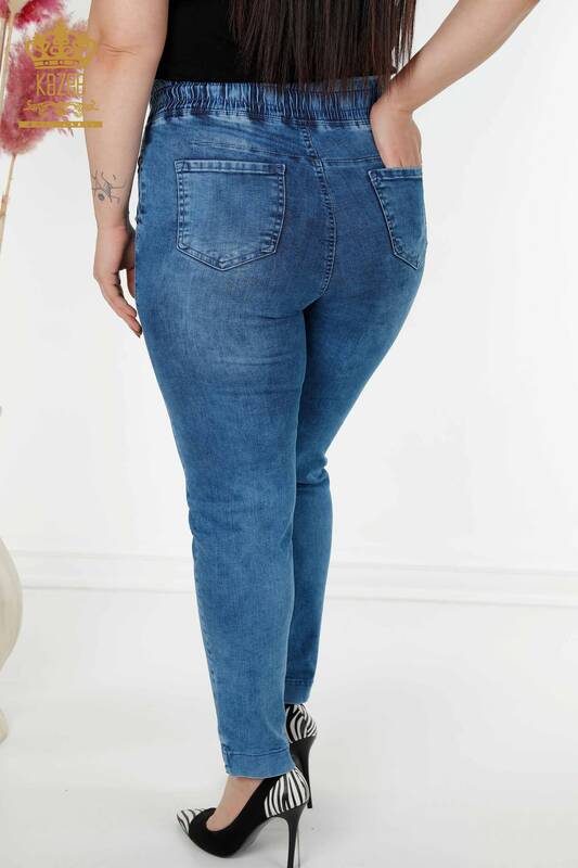 فروش عمده شلوار جین زنانه - طرح آناناسی - آبی - 3692 | KAZEE
