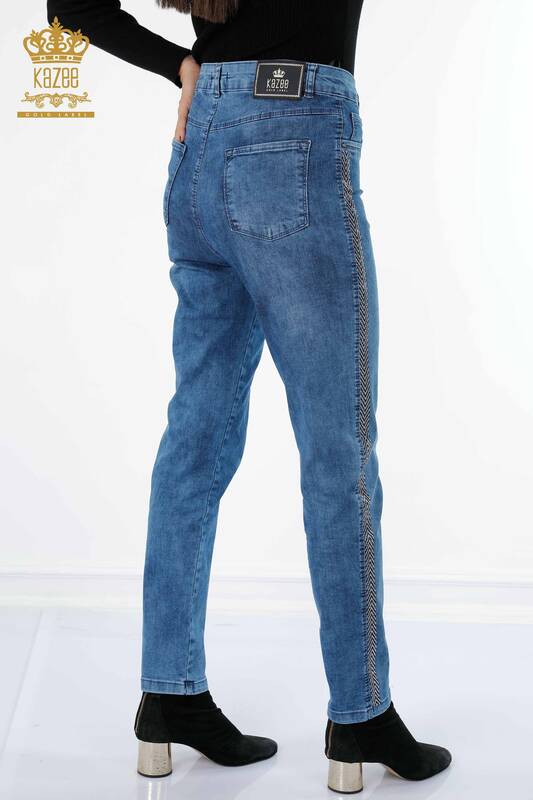 فروش عمده شلوار جین زنانه - راه راه - کریستال - سنگ دوزی - نخی - 3557 | KAZEE
