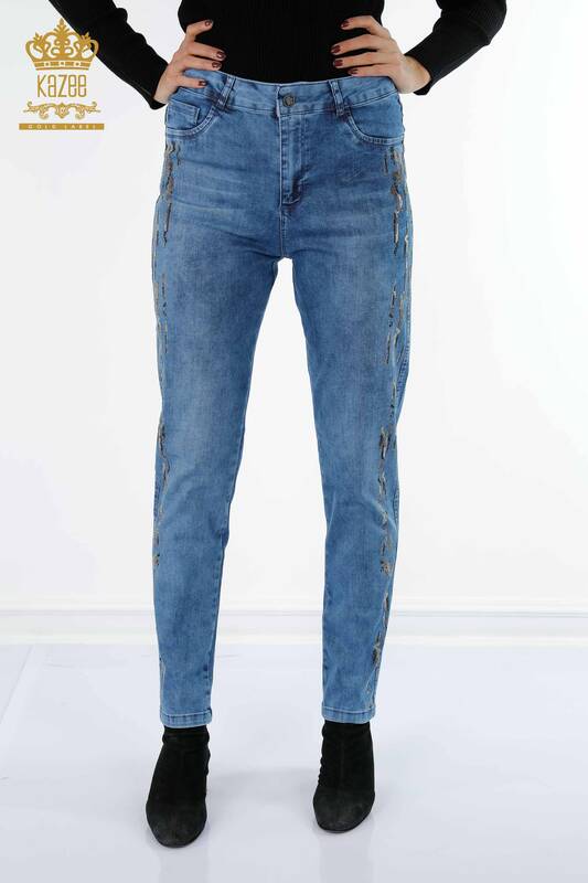 فروش عمده شلوار جین زنانه - راه راه - رنگی - سنگ دوزی - جیب - 3544 | KAZEE