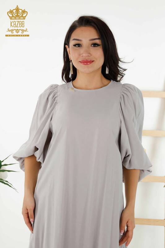 فروش عمده لباس زنانه - آستین بادکنکی - بژ - 20329 | KAZEE