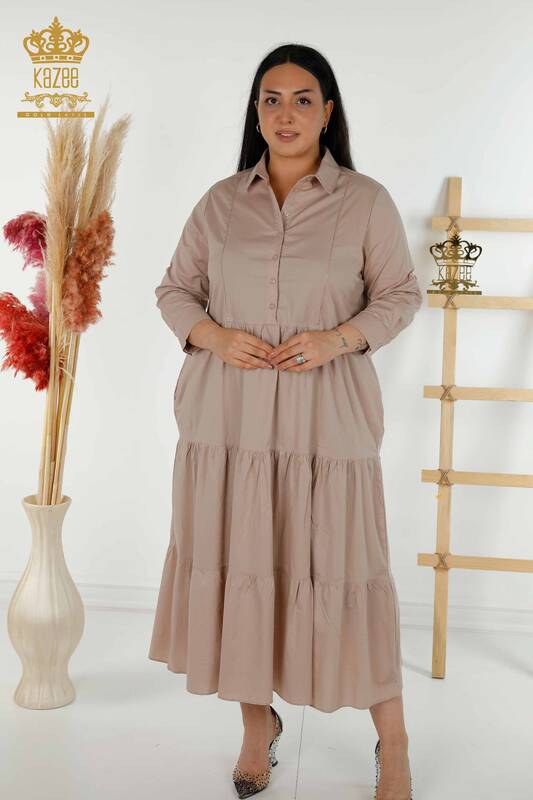 فروش عمده لباس زنانه - دکمه دار - بژ - 20261 | KAZEE