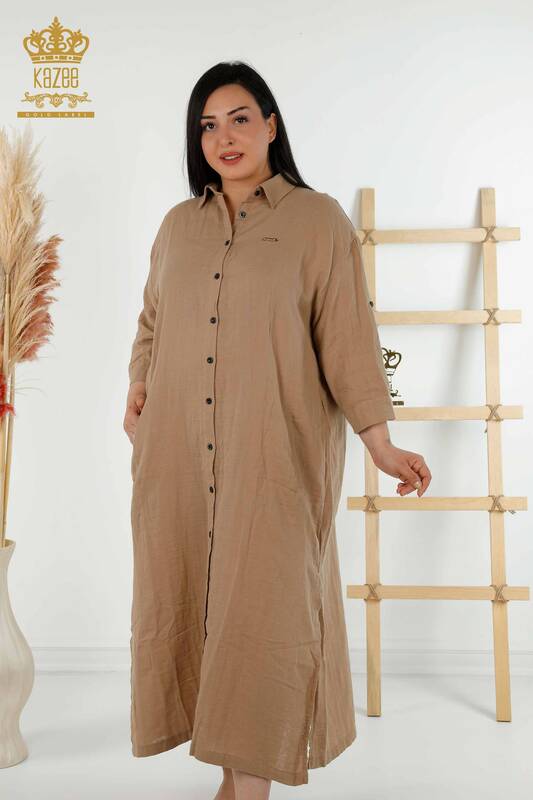 فروش عمده لباس زنانه - دکمه دار - بژ - 20405 | KAZEE