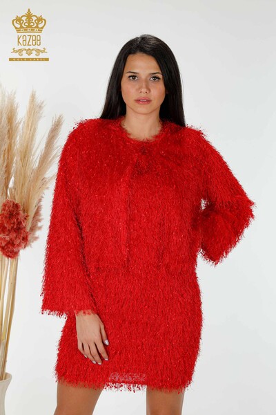 فروش عمده لباس زنانه - ژاکت کش باف پشمی - قرمز - 16649 | KAZEE - Thumbnail
