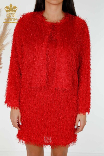 فروش عمده لباس زنانه - ژاکت کش باف پشمی - قرمز - 16649 | KAZEE - Thumbnail (2)