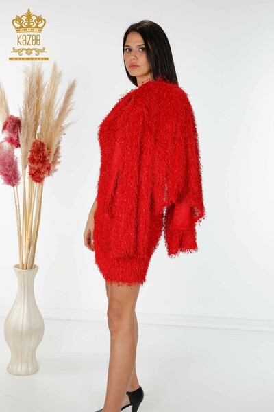 فروش عمده لباس زنانه - ژاکت کش باف پشمی - قرمز - 16649 | KAZEE - Thumbnail