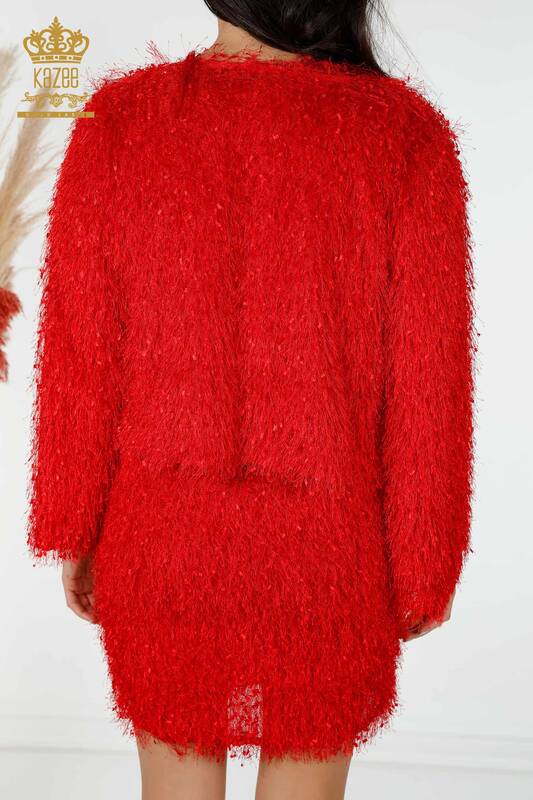فروش عمده لباس زنانه - ژاکت کش باف پشمی - قرمز - 16649 | KAZEE