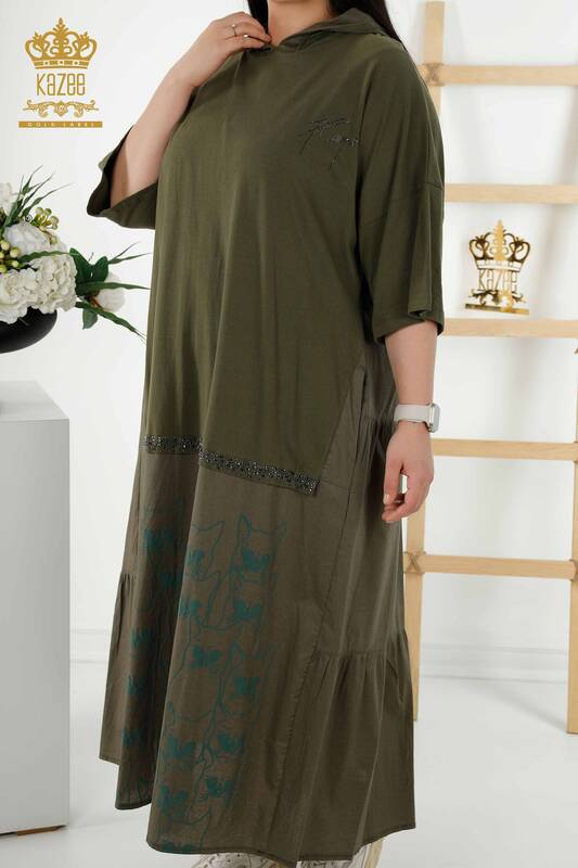 فروش عمده لباس زنانه - طرح گربه - کلاه دار - خاکی - 20330 | KAZEE