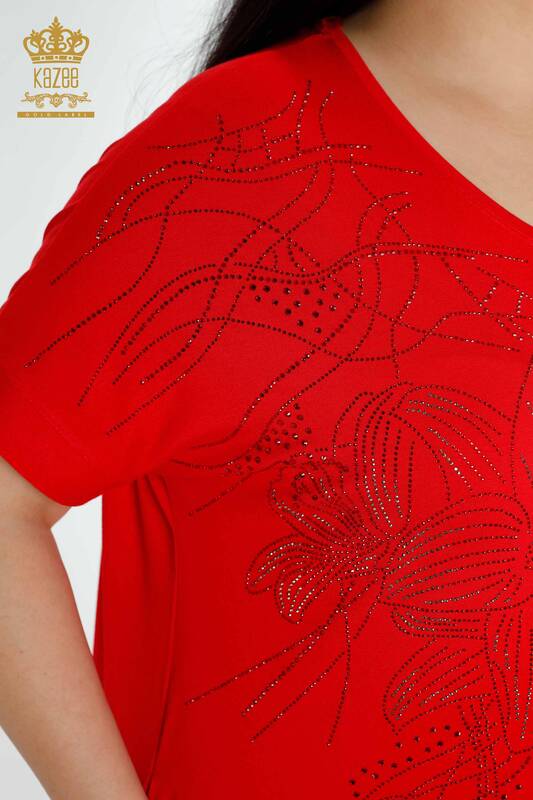 فروش عمده لباس زنانه طرح گل قرمز - 7733 | KAZEE
