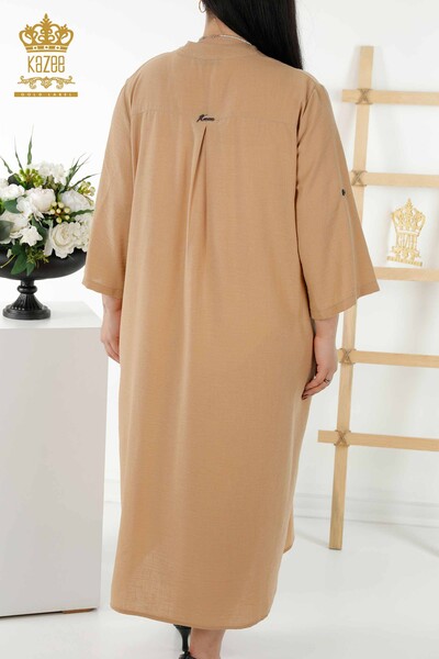 فروش عمده لباس زنانه - جزییات نیم دکمه - بژ - 20384 | KAZEE - Thumbnail