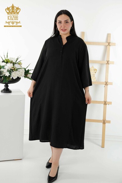 فروش عمده لباس زنانه - جزییات نیم دکمه - مشکی - 20384 | KAZEE - Thumbnail