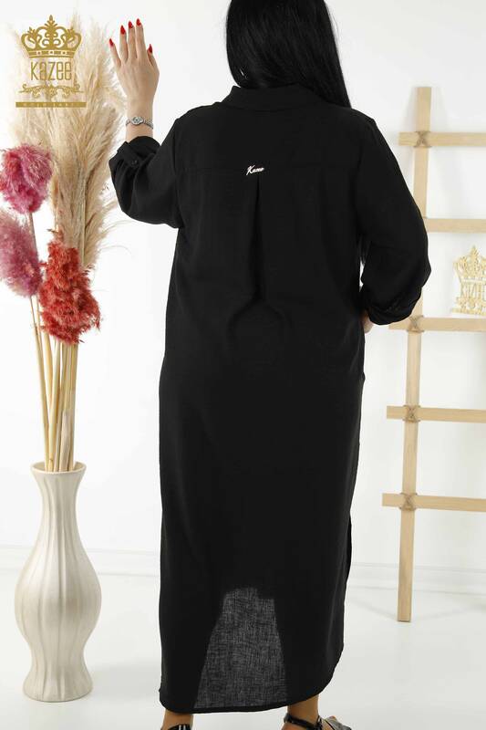 فروش عمده لباس زنانه نیم دکمه مشکی - 20385 | KAZEE