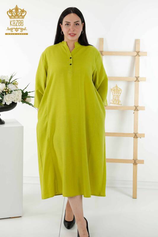 فروش عمده لباس زنانه - جزییات نیم دکمه - سبز - 20384 | KAZEE
