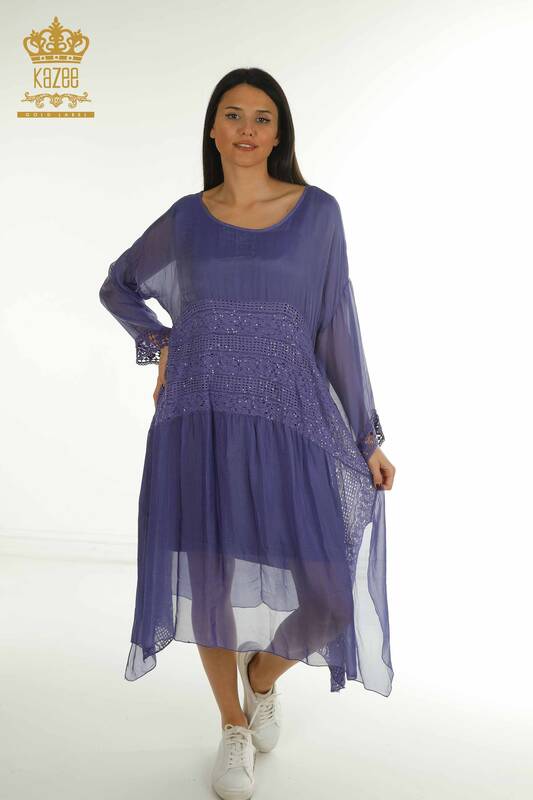 Wholesale Women's Dress - Lace Detail - Purple - 2404-9796 | D