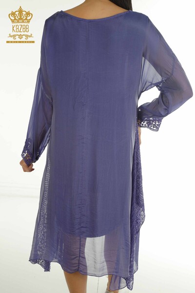 Wholesale Women's Dress - Lace Detail - Purple - 2404-9796 | D - Thumbnail