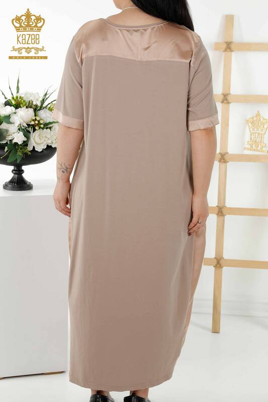 فروش عمده لباس زنانه - جزییات چرم - جیب - بژ - 20366 | KAZEE