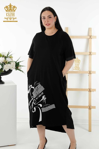 فروش عمده لباس زنانه - جزییات چرم - جیبی - مشکی - 20366 | KAZEE - Thumbnail