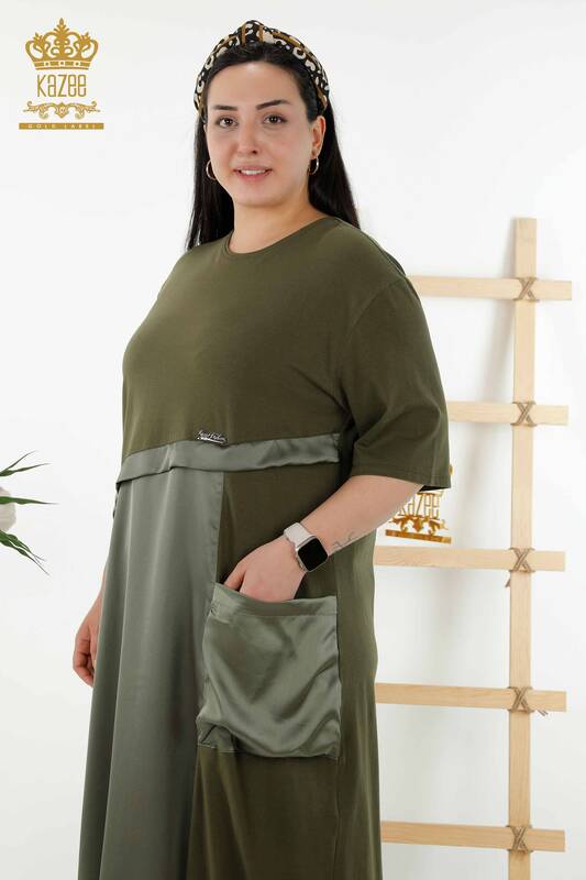 فروش عمده لباس زنانه - جزییات چرم - جیب - خاکی - 20323 | KAZEE